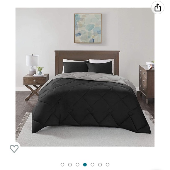 Queen/full 3pcs comforter set in black/grey - Picture 6 of 8